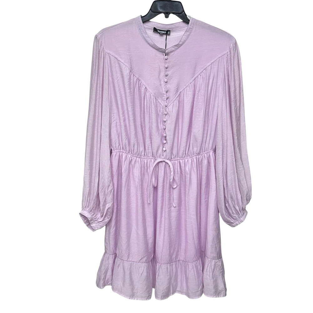 MISSGUIDED Button Front Lilac A-line Dress Women's Size 14 Long Sleeves Midi
